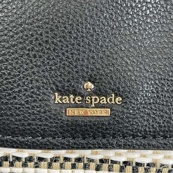Kate Spade New York Black Leather & Woven Straw Backpack Purse - Picture 5 of 13